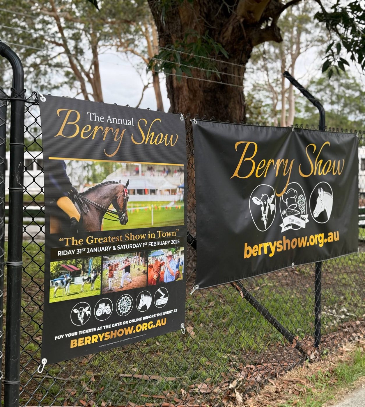 Berry Show banners on the showground fence